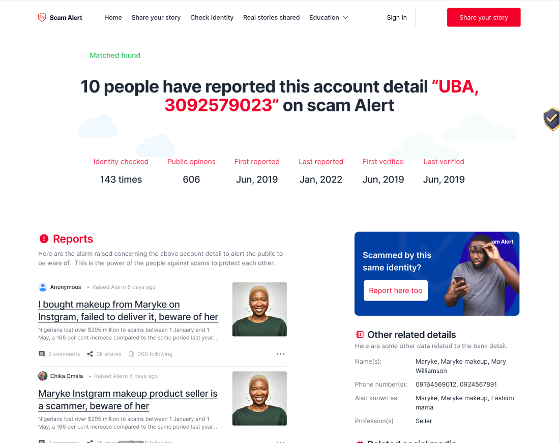 screenshot of scamalert